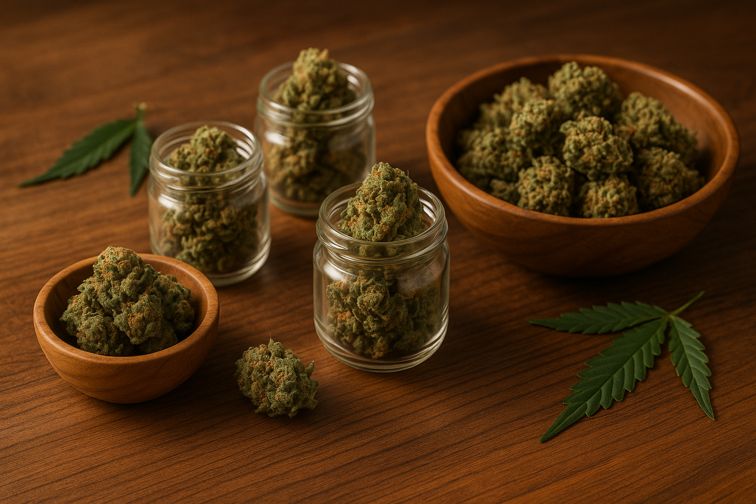 cbd flowers on a nice arranged table